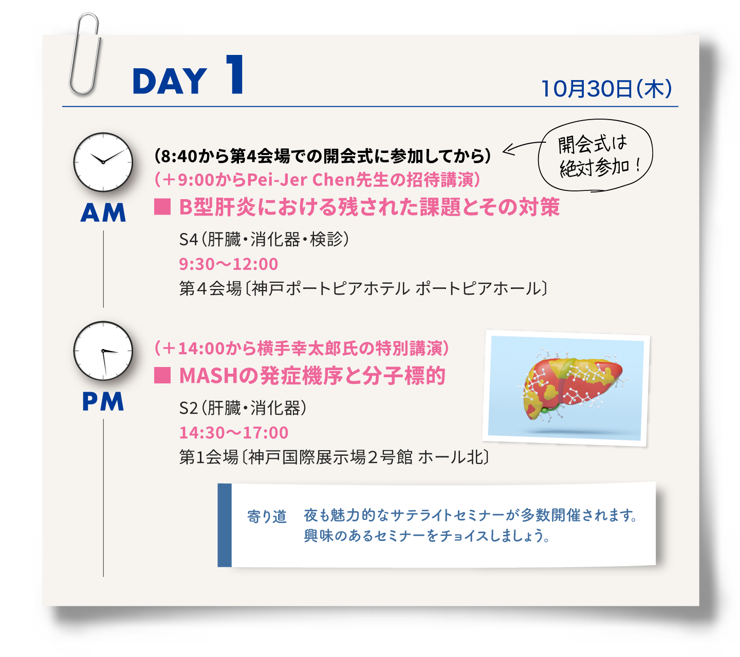 開会式に参加、Pei-Jer Chen先生の招待講演後、シンポジウム4「B型肝炎における残された課題とその対策、横手幸太郎氏の特別講演、シンポジウム2「MASHの発症機序と分子標的」